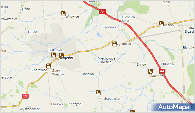 mapa Miechowice Oławskie, Miechowice Oławskie na mapie Targeo