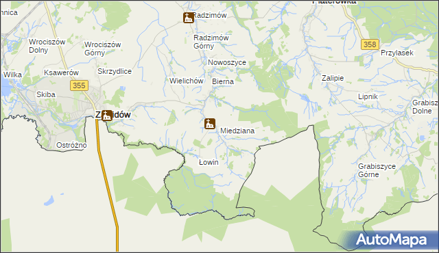 mapa Miedziana gmina Sulików, Miedziana gmina Sulików na mapie Targeo