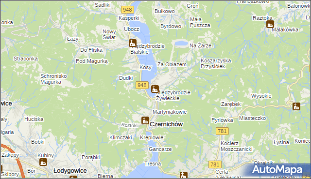 mapa Międzybrodzie Żywieckie, Międzybrodzie Żywieckie na mapie Targeo