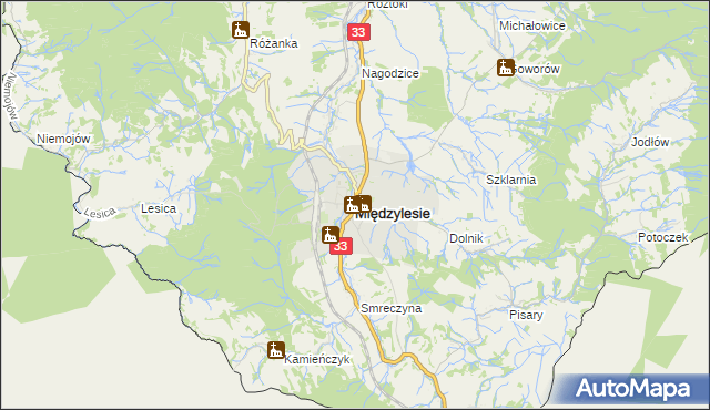 mapa Międzylesie powiat kłodzki, Międzylesie powiat kłodzki na mapie Targeo