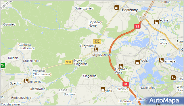mapa Międzyrzecze gmina Bojszowy, Międzyrzecze gmina Bojszowy na mapie Targeo