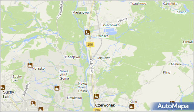 mapa Miękowo gmina Czerwonak, Miękowo gmina Czerwonak na mapie Targeo