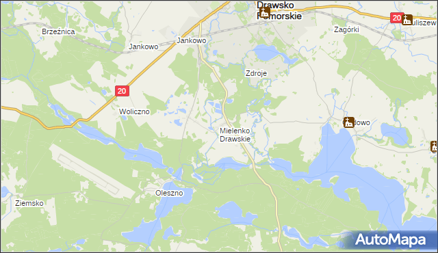 mapa Mielenko Drawskie, Mielenko Drawskie na mapie Targeo