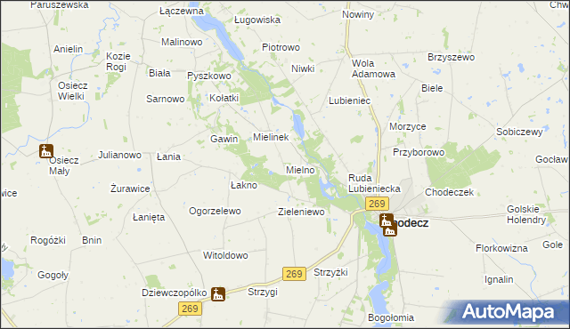 mapa Mielno gmina Chodecz, Mielno gmina Chodecz na mapie Targeo