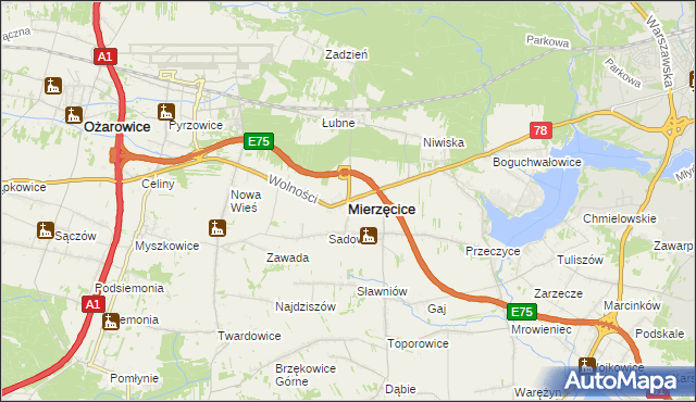 mapa Mierzęcice, Mierzęcice na mapie Targeo