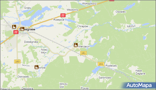 mapa Mierzęcin gmina Dobiegniew, Mierzęcin gmina Dobiegniew na mapie Targeo