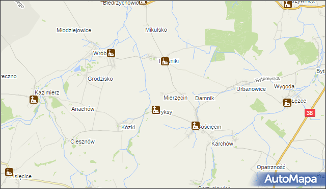 mapa Mierzęcin gmina Pawłowiczki, Mierzęcin gmina Pawłowiczki na mapie Targeo