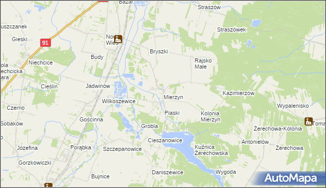 mapa Mierzyn gmina Rozprza, Mierzyn gmina Rozprza na mapie Targeo