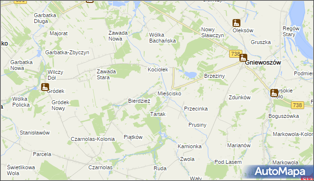 mapa Mieścisko gmina Gniewoszów, Mieścisko gmina Gniewoszów na mapie Targeo