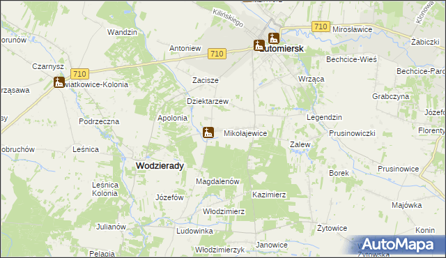 mapa Mikołajewice gmina Lutomiersk, Mikołajewice gmina Lutomiersk na mapie Targeo