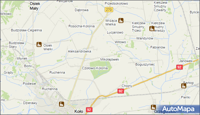 mapa Mikołajówek gmina Koło, Mikołajówek gmina Koło na mapie Targeo