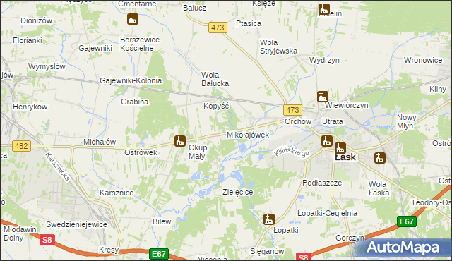 mapa Mikołajówek gmina Łask, Mikołajówek gmina Łask na mapie Targeo