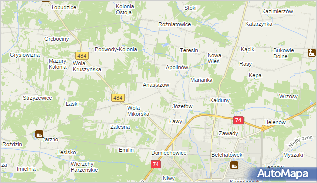 mapa Mikorzyce gmina Bełchatów, Mikorzyce gmina Bełchatów na mapie Targeo