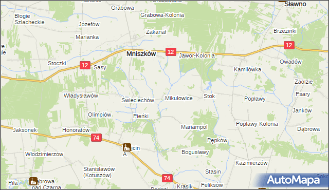 mapa Mikułowice gmina Mniszków, Mikułowice gmina Mniszków na mapie Targeo
