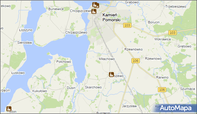 mapa Miłachowo gmina Kamień Pomorski, Miłachowo gmina Kamień Pomorski na mapie Targeo