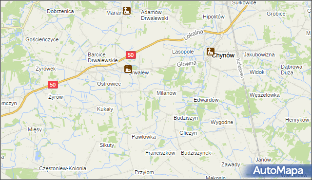 mapa Milanów gmina Chynów, Milanów gmina Chynów na mapie Targeo