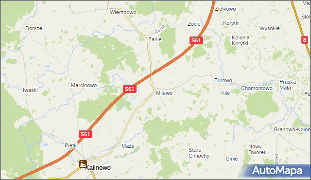 mapa Milewo gmina Kalinowo, Milewo gmina Kalinowo na mapie Targeo