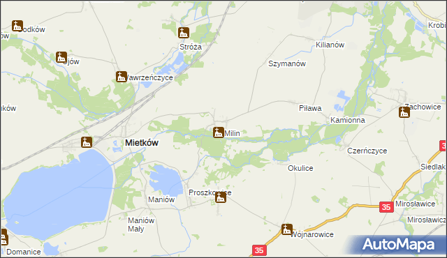 mapa Milin gmina Mietków, Milin gmina Mietków na mapie Targeo