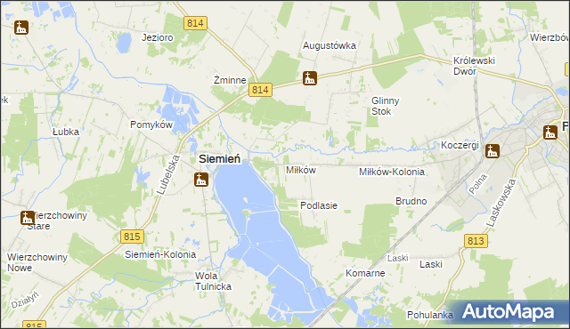 mapa Miłków gmina Siemień, Miłków gmina Siemień na mapie Targeo