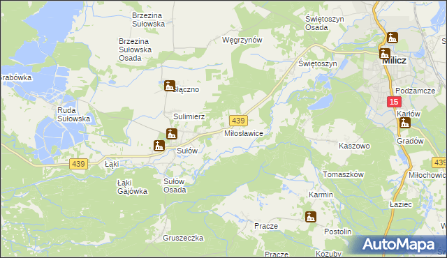 mapa Miłosławice gmina Milicz, Miłosławice gmina Milicz na mapie Targeo