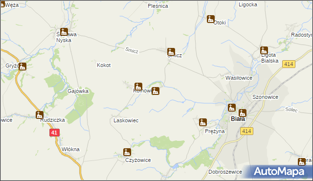 mapa Miłowice gmina Biała, Miłowice gmina Biała na mapie Targeo
