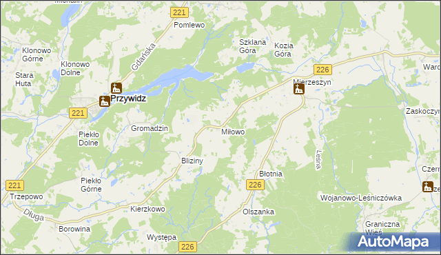 mapa Miłowo gmina Przywidz, Miłowo gmina Przywidz na mapie Targeo