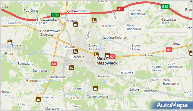 mapa Mińsk Mazowiecki, Mińsk Mazowiecki na mapie Targeo