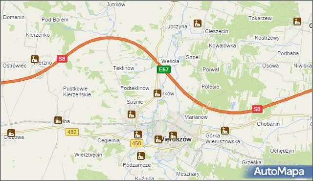 mapa Mirków gmina Wieruszów, Mirków gmina Wieruszów na mapie Targeo