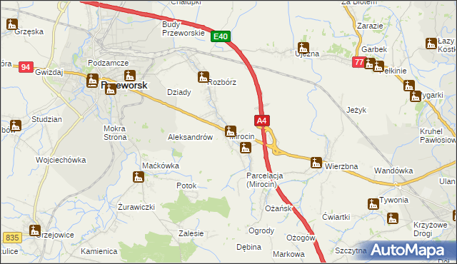 mapa Mirocin, Mirocin na mapie Targeo