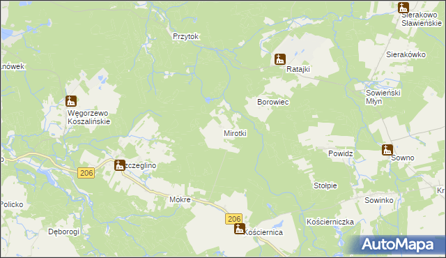 mapa Mirotki gmina Polanów, Mirotki gmina Polanów na mapie Targeo