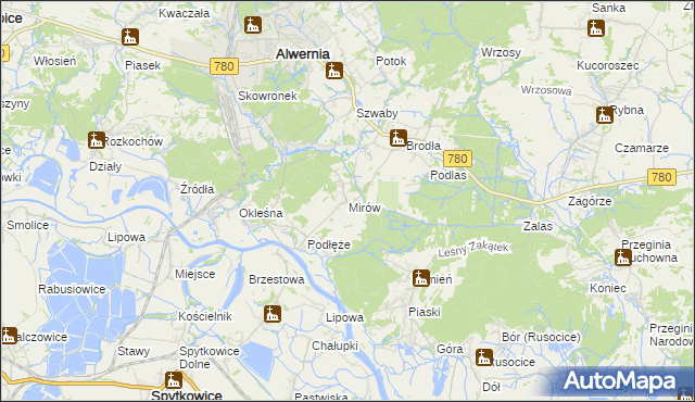 mapa Mirów gmina Alwernia, Mirów gmina Alwernia na mapie Targeo