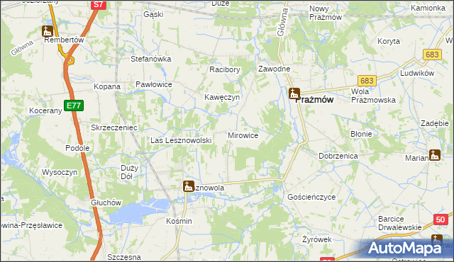 mapa Mirowice gmina Grójec, Mirowice gmina Grójec na mapie Targeo