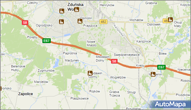 mapa Młodawin Dolny, Młodawin Dolny na mapie Targeo