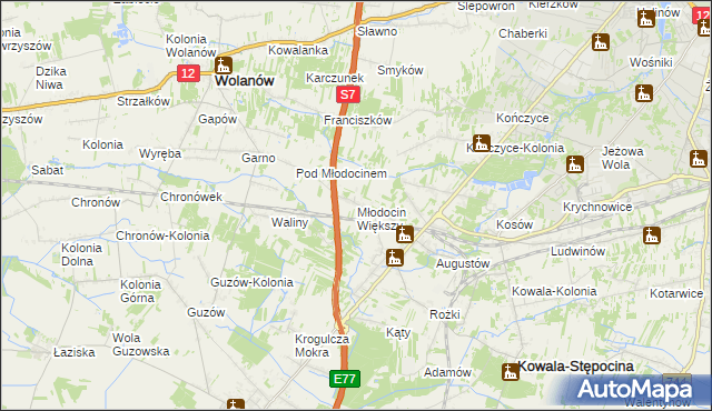 mapa Młodocin Większy, Młodocin Większy na mapie Targeo