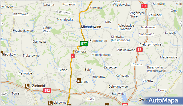 mapa Młodziejowice gmina Michałowice, Młodziejowice gmina Michałowice na mapie Targeo