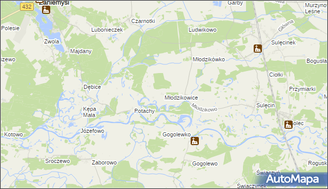 mapa Młodzikowice, Młodzikowice na mapie Targeo