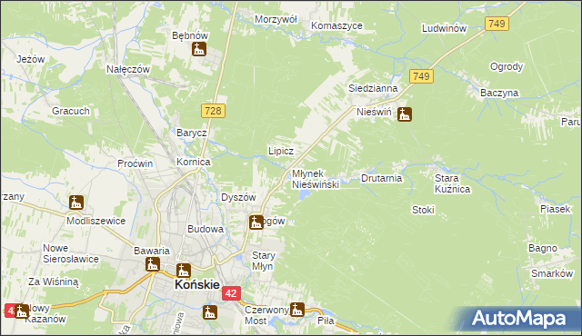 mapa Młynek Nieświński, Młynek Nieświński na mapie Targeo