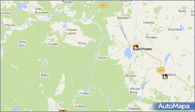 mapa Młynki gmina Lubichowo, Młynki gmina Lubichowo na mapie Targeo