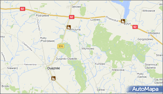 mapa Młynkowo gmina Duszniki, Młynkowo gmina Duszniki na mapie Targeo