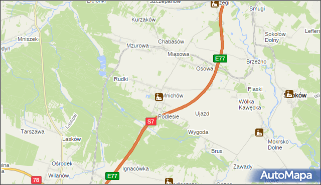 mapa Mnichów gmina Jędrzejów, Mnichów gmina Jędrzejów na mapie Targeo