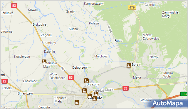 mapa Mnichów gmina Sieradz, Mnichów gmina Sieradz na mapie Targeo