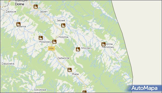 mapa Moczary gmina Ustrzyki Dolne, Moczary gmina Ustrzyki Dolne na mapie Targeo