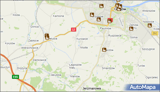 mapa Modła gmina Jerzmanowa, Modła gmina Jerzmanowa na mapie Targeo