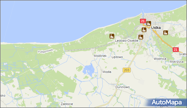 mapa Modlinek gmina Ustka, Modlinek gmina Ustka na mapie Targeo