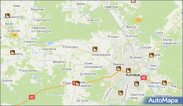 mapa Modliszewice, Modliszewice na mapie Targeo