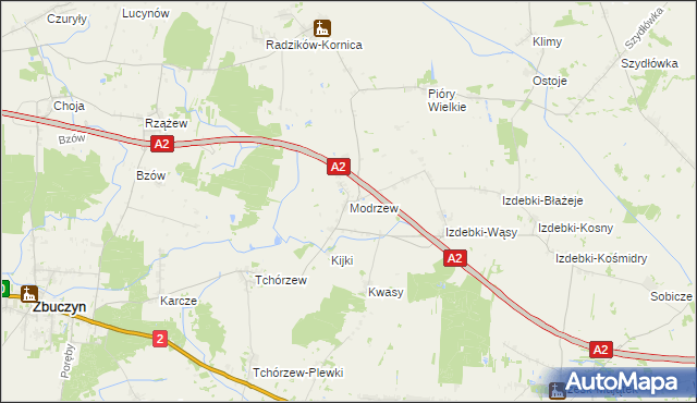 mapa Modrzew gmina Zbuczyn, Modrzew gmina Zbuczyn na mapie Targeo