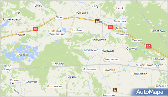 mapa Modrzewie gmina Szczutowo, Modrzewie gmina Szczutowo na mapie Targeo