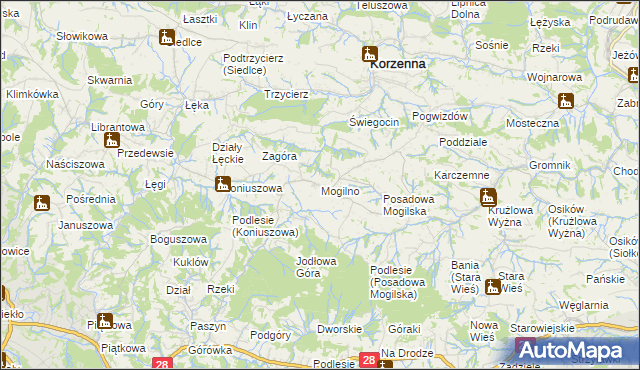 mapa Mogilno gmina Korzenna, Mogilno gmina Korzenna na mapie Targeo