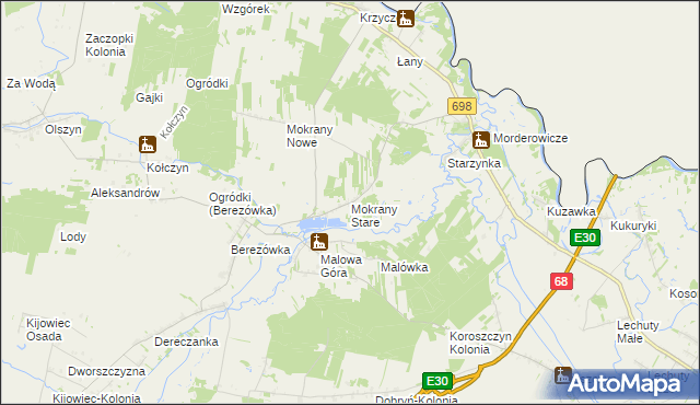 mapa Mokrany Stare, Mokrany Stare na mapie Targeo