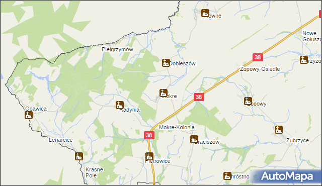 mapa Mokre gmina Głubczyce, Mokre gmina Głubczyce na mapie Targeo